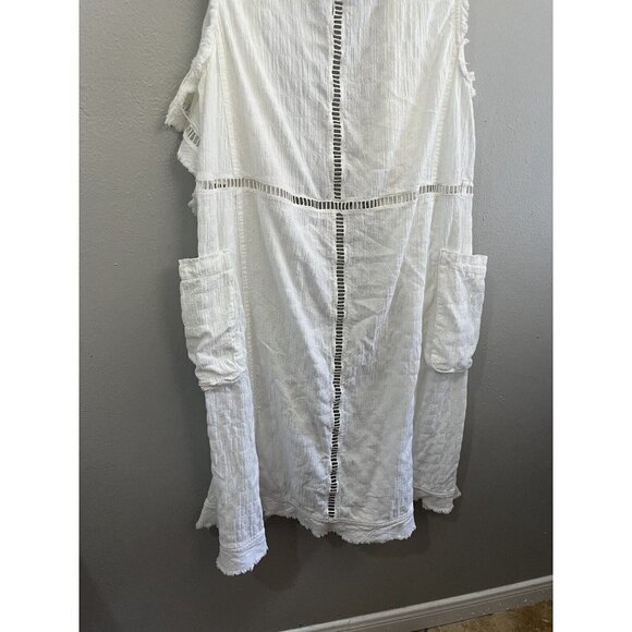 Free People White Midi Length Vest Hooded Pockets Draped Raw Hem - Picture 7 of 11